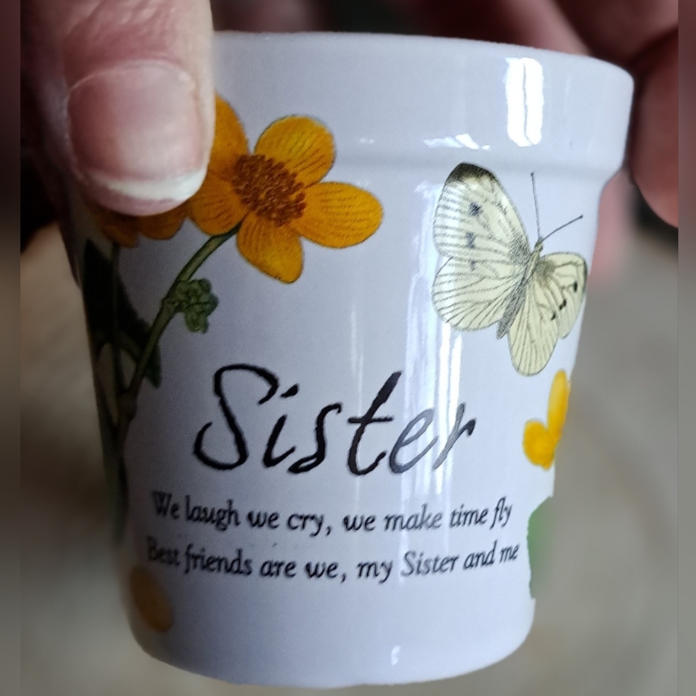 ☆ 3/$10 Ceramic Garden Designed "Sister" Candle Holder with Candle